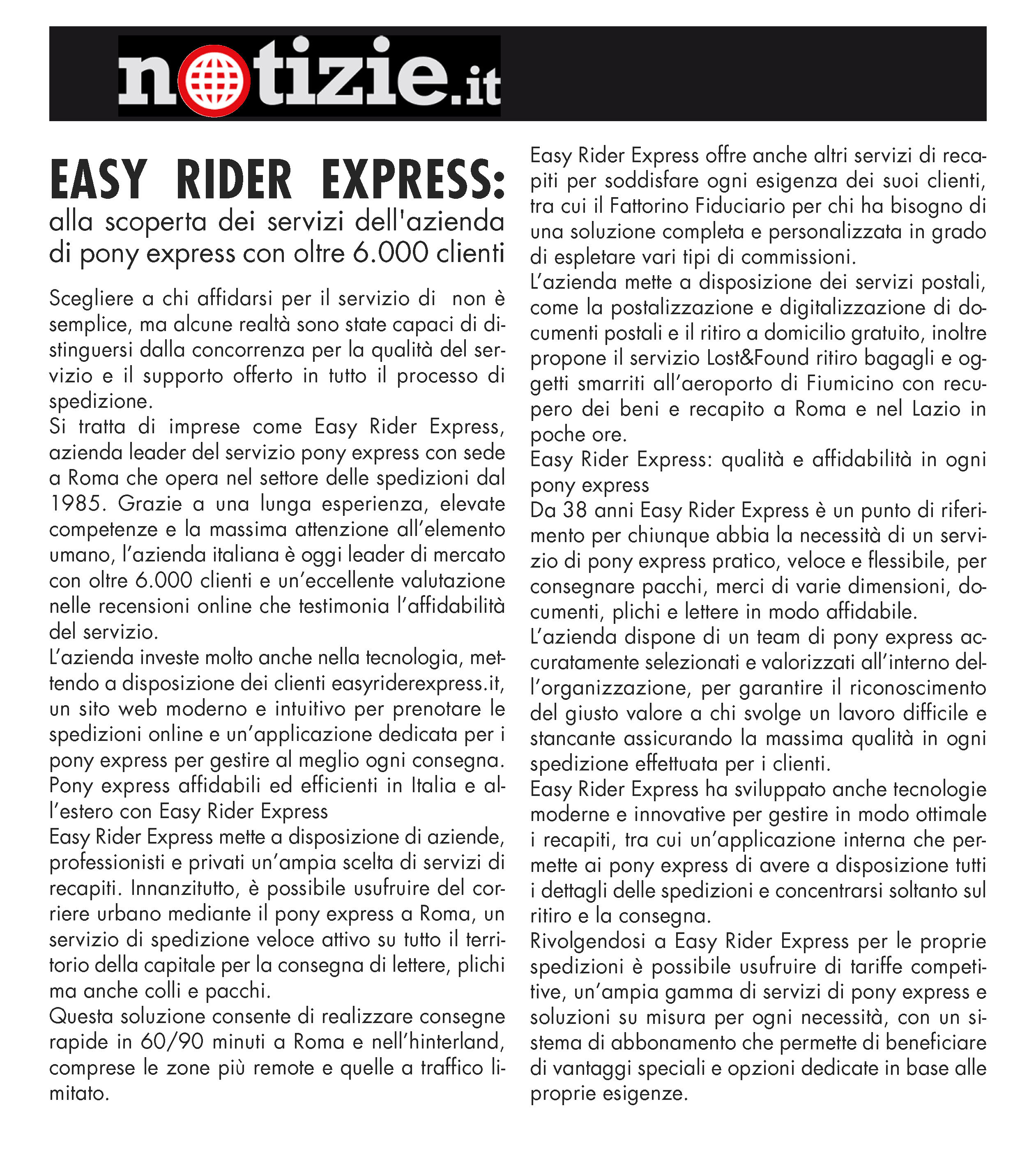 Easy Rider Express: alla scoperta dei servizi dell'azienda di pony express con oltre 6.000 clienti